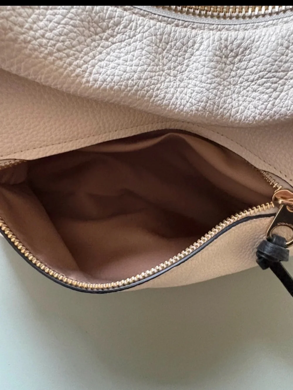 Coach Pebbled Leather Hobo in Blush with Black Trim
